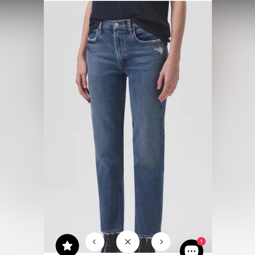 Agolde Kye Mid Rise Straight Crop Distressed Jeans